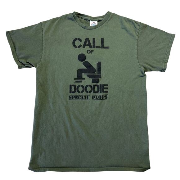 Y2K Funny Graphic Call of Duty Doodie Spinoff Tee Green Medium - Picture 1 of 5